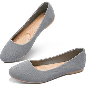 Obtaom Women Grey Textile Rounded Toe Slip on Comfortable Ballet Flats Shoes